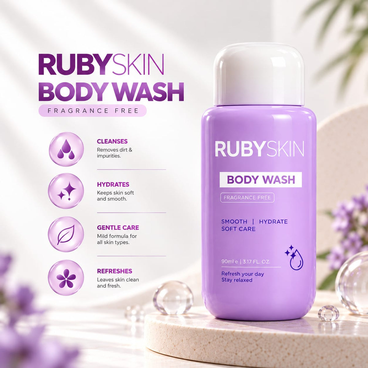 RubySkin Fragrance Free Body Wash 90ml
