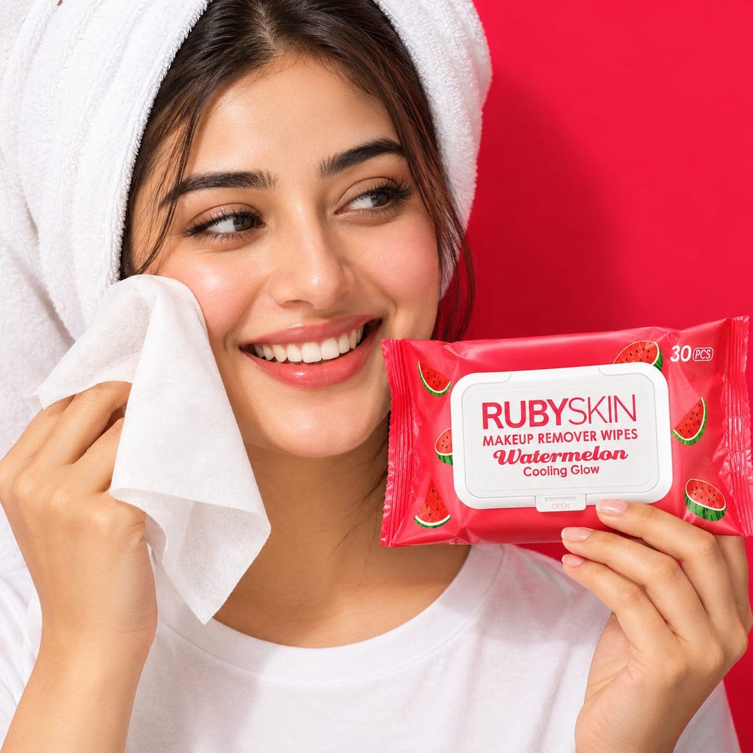 RubySkin Watermelon Makeup Remover Wipes, 30 Pieces