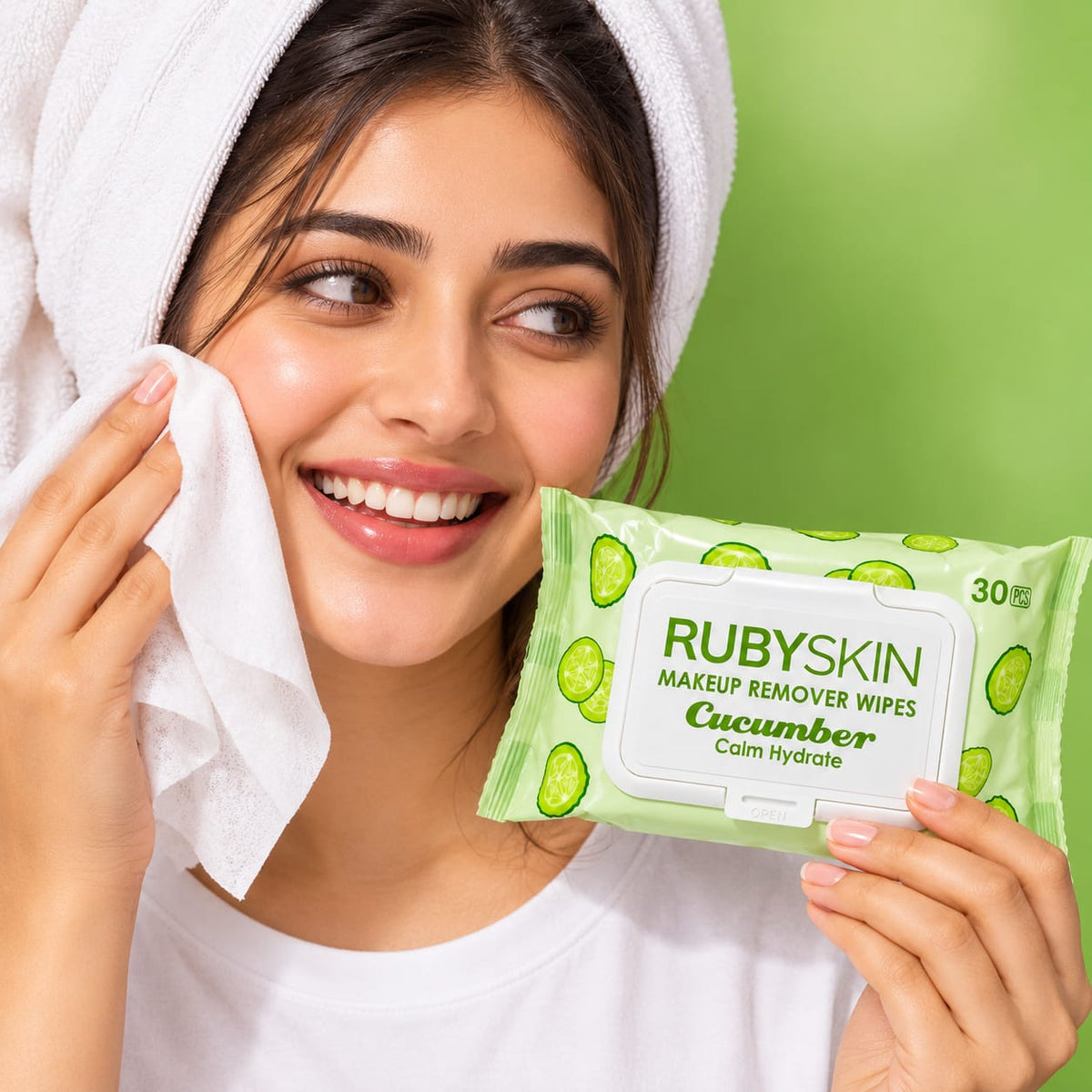 RubySkin Cucumber Makeup Remover Wipes, 30 Pieces